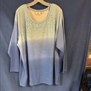 Quacker Factory Blue Long Sleeve Tee Top